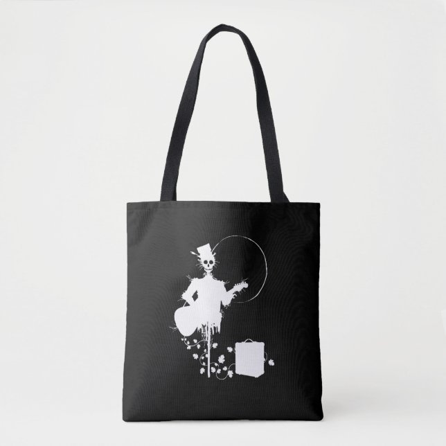 Halloween Scarecrow Playing Guitar Skull Tote Bag (Front)