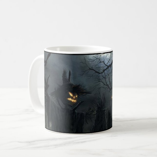 Halloween Scarecrow Spooky Scary Haunted October Coffee Mug (Front Left)