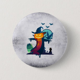 Halloween Scarecrow With Bats Crow And Owl 6 Cm Round Badge