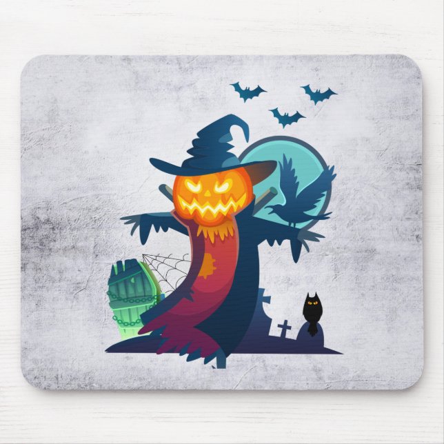Halloween Scarecrow With Bats Crow And Owl Mouse Mat (Front)