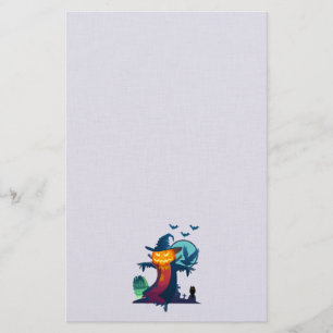 Halloween Scarecrow With Bats Crow And Owl Stationery