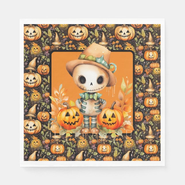 Halloween Scarecrow With Jack O Lanterns  Napkin (Front)