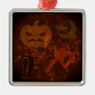 Halloween Scares on Eerie Background Metal Tree Decoration