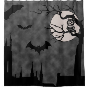 Halloween Scary Bats Shower Curtain - Black Grey