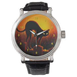 Halloween Scary Black Cat Glowing Eyes Watch