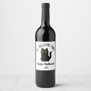 Halloween Scary Black Cat Personalized Name Wine Label