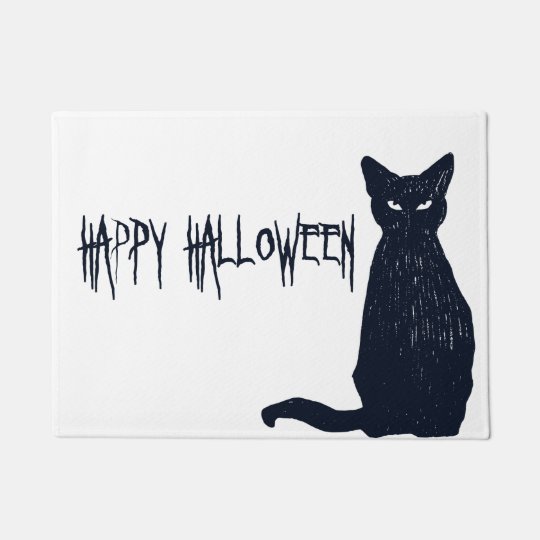 Halloween Scary Black Cat Silhouette Doormat Zazzle Co Uk