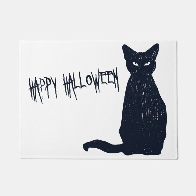 Halloween Scary Black Cat Silhouette Doormat (Front)