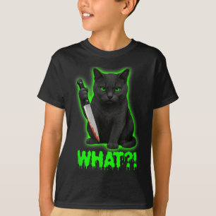 Halloween Scary Black Cats Funny Kitty What Bloody T-Shirt