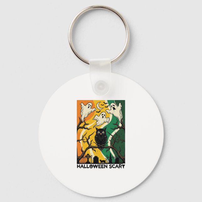 Halloween Scary Black Owl Ghosts Graveyard_1 Key Ring (Front)