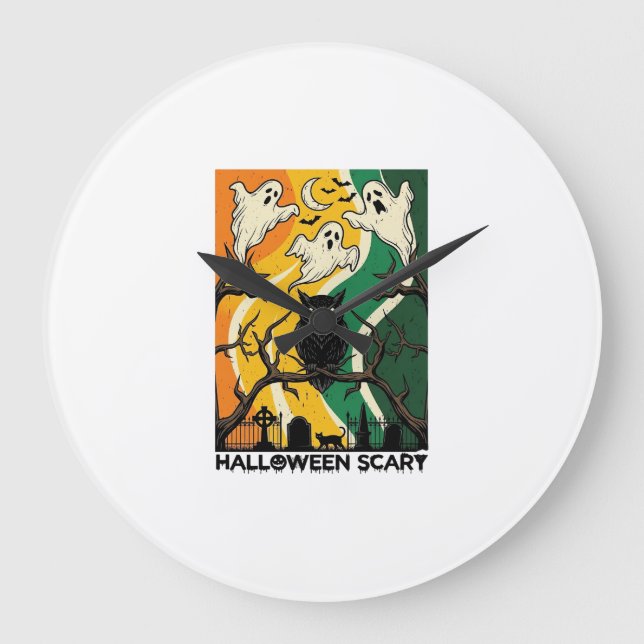 Halloween Scary Black Owl Ghosts Graveyard_1 Large Clock (Front)