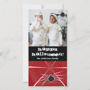 Halloween Scary Black Spider And Web Kid's Photo Holiday Card