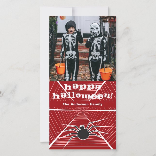 Halloween Scary Black Spider And Web Kid's Photo Holiday Card (Front)