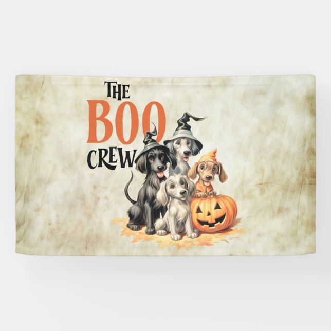 Halloween Scary Boo Dogs Crew Orange Pumpkin Banner (Horizontal)