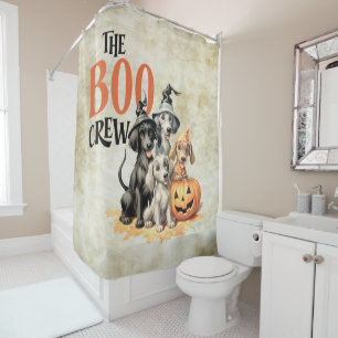 Halloween Scary Boo Dogs Crew Orange Pumpkin Shower Curtain
