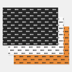 Halloween Scary Boo! eyeballs black orange white Wrapping Paper Sheet