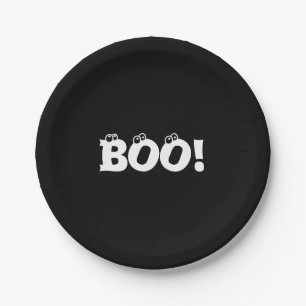 Halloween Scary Boo! eyeballs black white Paper Plate