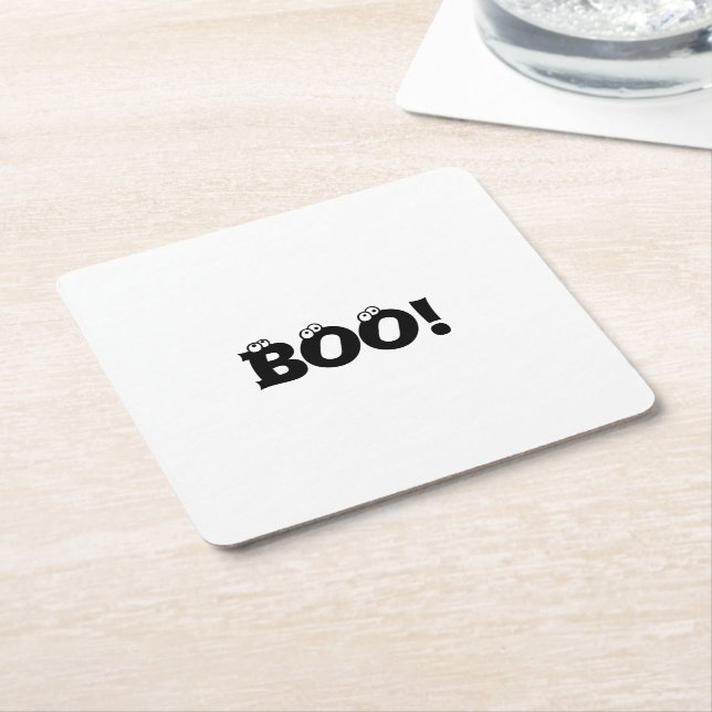 Halloween Scary Boo! eyeballs black white Square Square Paper Coaster (Angled)