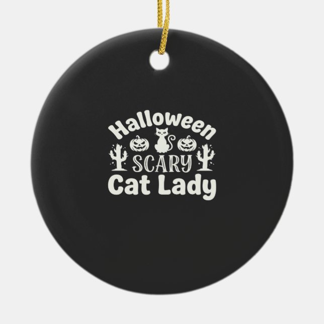 Halloween Scary Cat Lady_1 Ceramic Tree Decoration (Front)
