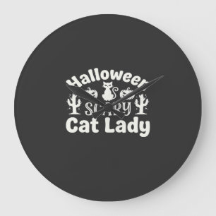 Halloween Scary Cat Lady_1 Large Clock