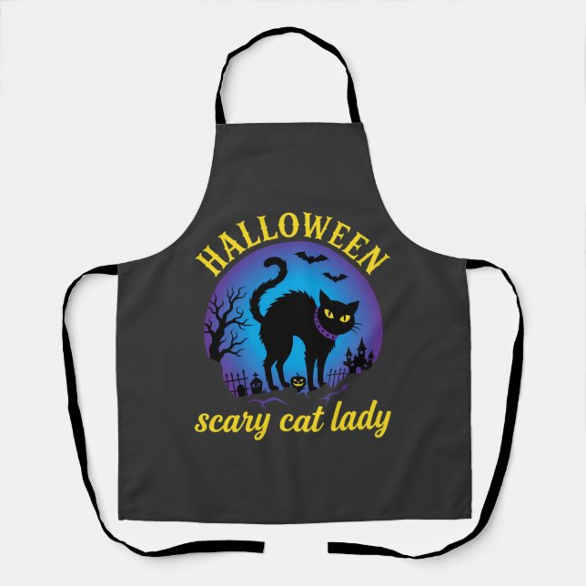 Halloween Scary Cat Lady Black Cat Apron (Front)