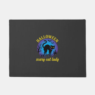Halloween Scary Cat Lady Black Cat Doormat
