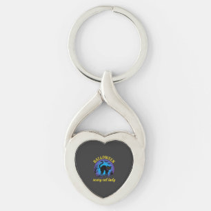 Halloween Scary Cat Lady Black Cat Key Ring