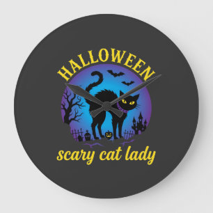Halloween Scary Cat Lady Black Cat Large Clock