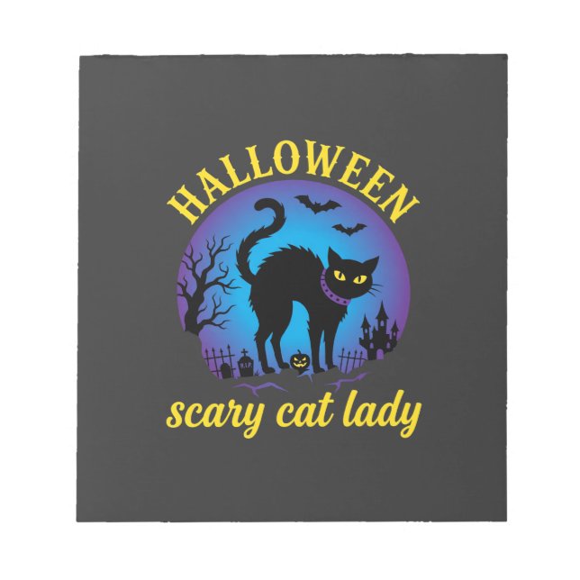 Halloween Scary Cat Lady Black Cat Notepad (Front)