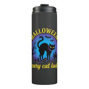 Halloween Scary Cat Lady Black Cat Thermal Tumbler