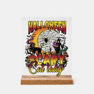 Halloween Scary Cat Lady Grim Reaper Moon Magic Bo Acrylic Sign