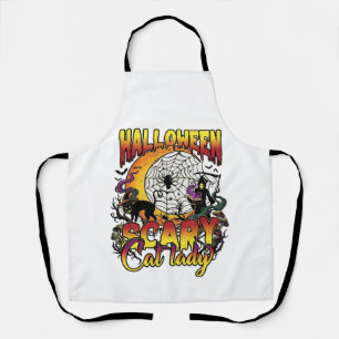 Halloween Scary Cat Lady Grim Reaper Moon Magic Bo Apron