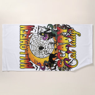 Halloween Scary Cat Lady Grim Reaper Moon Magic Bo Beach Towel