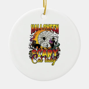 Halloween Scary Cat Lady Grim Reaper Moon Magic Bo Ceramic Tree Decoration