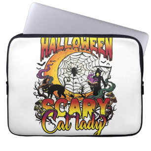 Halloween Scary Cat Lady Grim Reaper Moon Magic Bo Laptop Sleeve
