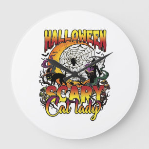 Halloween Scary Cat Lady Grim Reaper Moon Magic Bo Large Clock