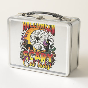 Halloween Scary Cat Lady Grim Reaper Moon Magic Bo Metal Lunch Box