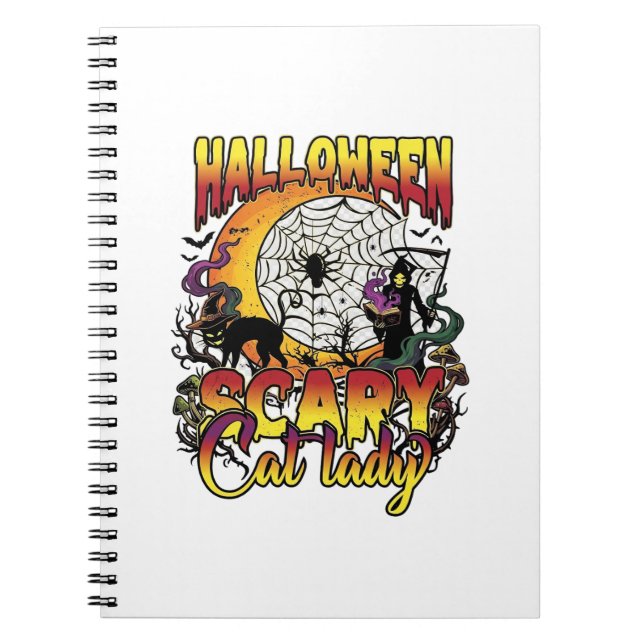Halloween Scary Cat Lady Grim Reaper Moon Magic Bo Notebook (Front)