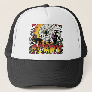 Halloween Scary Cat Lady Grim Reaper Moon Magic Bo Trucker Hat