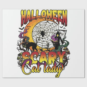 Halloween Scary Cat Lady Grim Reaper Moon Magic Bo Wrapping Paper