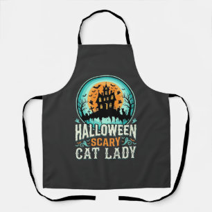 Halloween Scary Cat Lady Haunted House Design_1 Apron