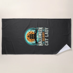 Halloween Scary Cat Lady Haunted House Design_1 Beach Towel