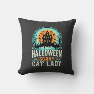 Halloween Scary Cat Lady Haunted House Design_1 Cushion