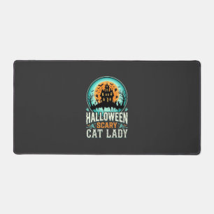 Halloween Scary Cat Lady Haunted House Design_1 Desk Mat