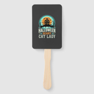 Halloween Scary Cat Lady Haunted House Design_1 Hand Fan