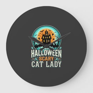Halloween Scary Cat Lady Haunted House Design_1 Large Clock