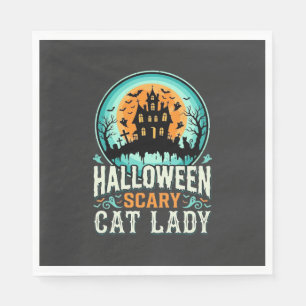 Halloween Scary Cat Lady Haunted House Design_1 Napkin