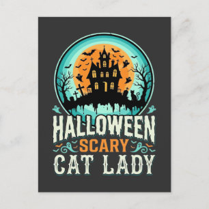 Halloween Scary Cat Lady Haunted House Design_1 Postcard