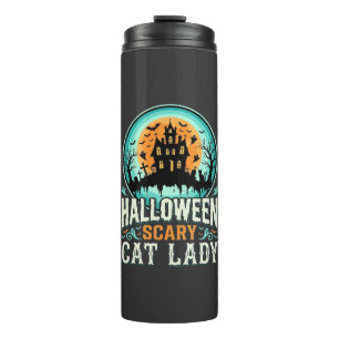 Halloween Scary Cat Lady Haunted House Design_1 Thermal Tumbler