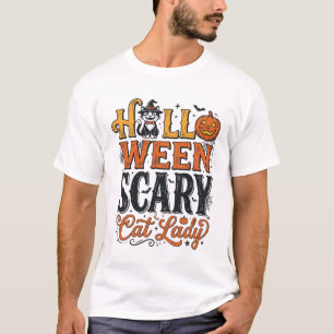 Halloween Scary Cat Lady Vintage Cat Shirt Design_